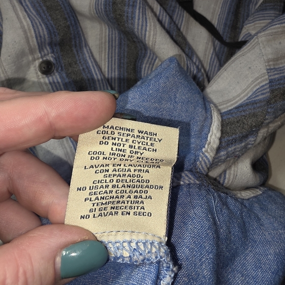 Boston Traders Blue and Gray Striped Cotton "Shacket" Hoodie Med Button Front - Picture 6 of 6